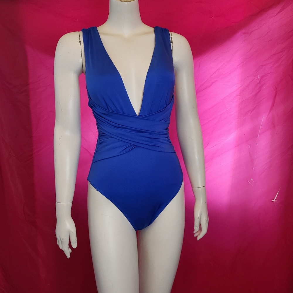 Trina Turk  - royal blue wrap front swimsuit - sz 8